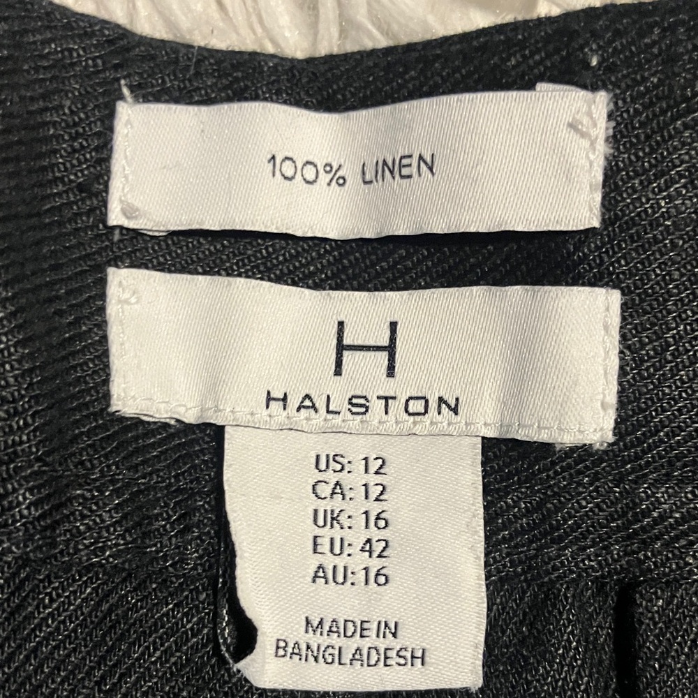 Halston Black 100% Linen pants wide leg Size 12